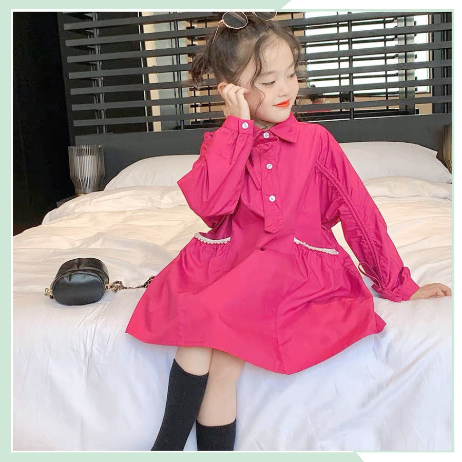 Đầm sơ mi dài tay, váy babydoll cho bé gái đi học đi chơi VBG117