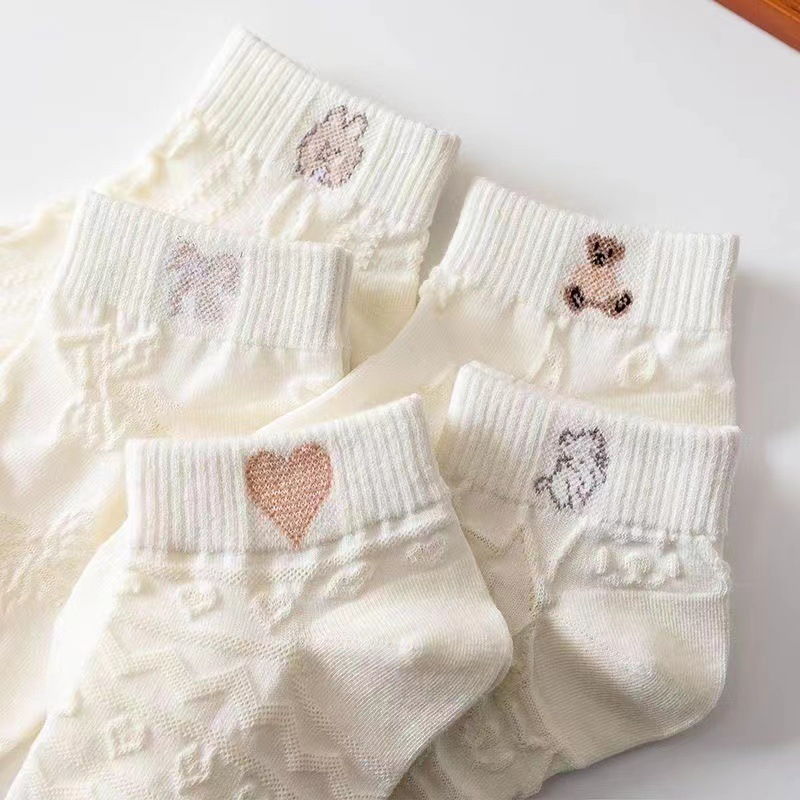 MS021 Set 05 đôi tất/vớ nữ màu trắng cổ trung dày dặn