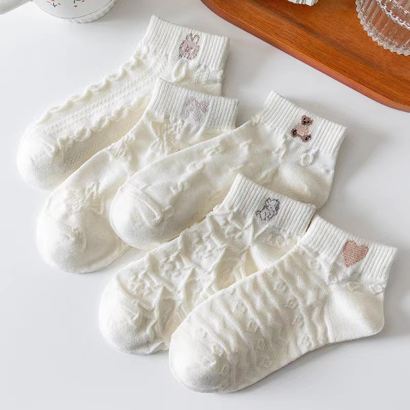 MS021 Set 05 đôi tất/vớ nữ màu trắng cổ trung dày dặn