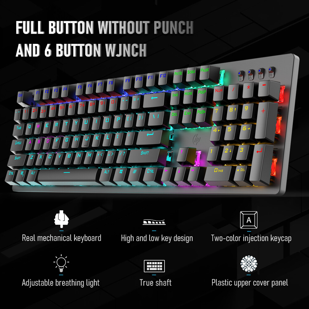 QQLH Store Bàn Phím Cơ Chính Hãng HP GK100F 104 Phím Chống Xung Đột Bàn Phím Chơi Game Có Đèn Nền Kết Hợp Có Dây