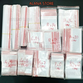 Túi zip chỉ đỏ túi khóa zip bấm miệng loại dày hàng có sẵn nhiều kích thước