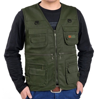 Áo gile nhiều túi công trình, câu cã dã ngoại tiện lợi màu xanh lá cho nam CT01