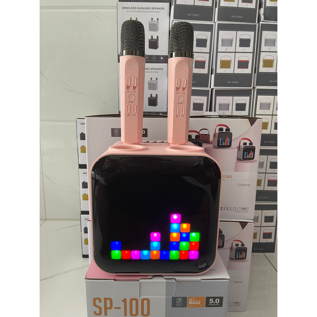 Loa Karaoke Mini SP-100 LED RGB Kèm 2 Micro Không Dây