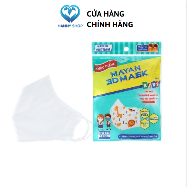 Khẩu Trang Cho Trẻ Em MAYAN 3D PM 2.5 Kids++ màng lọc N95 theo tiêu chuẩn Mỹ bảo vệ gấp 4 lần Gói 5 Cái