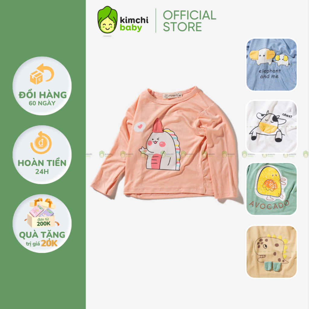 Áo Thun Cho Bé Gái, Bé Trai MIMONRI Vải Thun Lạnh Hoạ Tiết Quả Bơ 3D, Áo Dài Tay Cho Bé Mặc Đi Chơi, Đi Học KWAD301