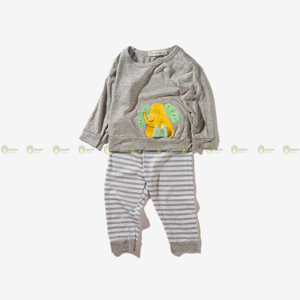 Đồ Bộ Cho Bé Gái, Bé Trai RIMINO Vải Thun Lạnh Hoạ Tiết Động Vật Quần Kẻ, Bộ Dài Tay Cho Bé Mặc Nhà Thu Đông KWTD303