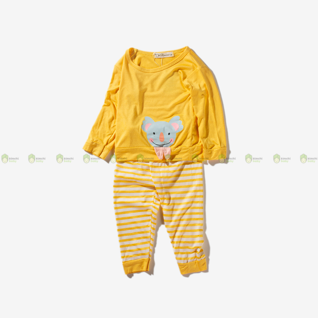 Đồ Bộ Cho Bé Gái, Bé Trai RIMINO Vải Thun Lạnh Hoạ Tiết Động Vật Quần Kẻ, Bộ Dài Tay Cho Bé Mặc Nhà Thu Đông KWTD303