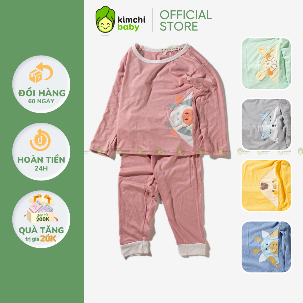 Đồ Bộ Cho Bé Gái, Bé Trai RIMINO Vải Thun Lạnh Hoạ Tiết Bò Sữa Tai Thú, Bộ Dài Tay Thun Lạnh Cho Bé Mặc Nhà KWTD302