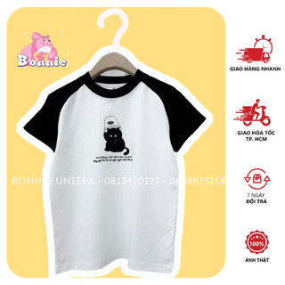 Áo thun baby tee raglan in chú mèo đen cute - áo phông chất cotton 100%