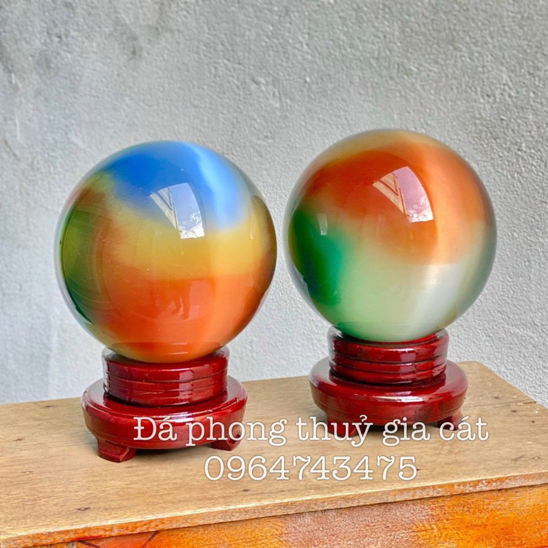 BI CẦU ĐÁ MẮT MÈO BI CẦU PHONG THUỶ QUẢ CẦU ĐÁ MẮT MÈO 8cm 10cm 12cm