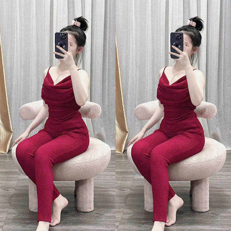 SET THUN XỐP NHẬT CAO CẤP ĐẸP Y HÌNH KÈM VIDEO _SEt ÁO CỔ ĐÔ PHỐI QUẦN ÔM SIÊU ĐẸP _ĐỒ NỮ MẶC NHÀĐI CHƠI XƯỞNG MAYTHU LE