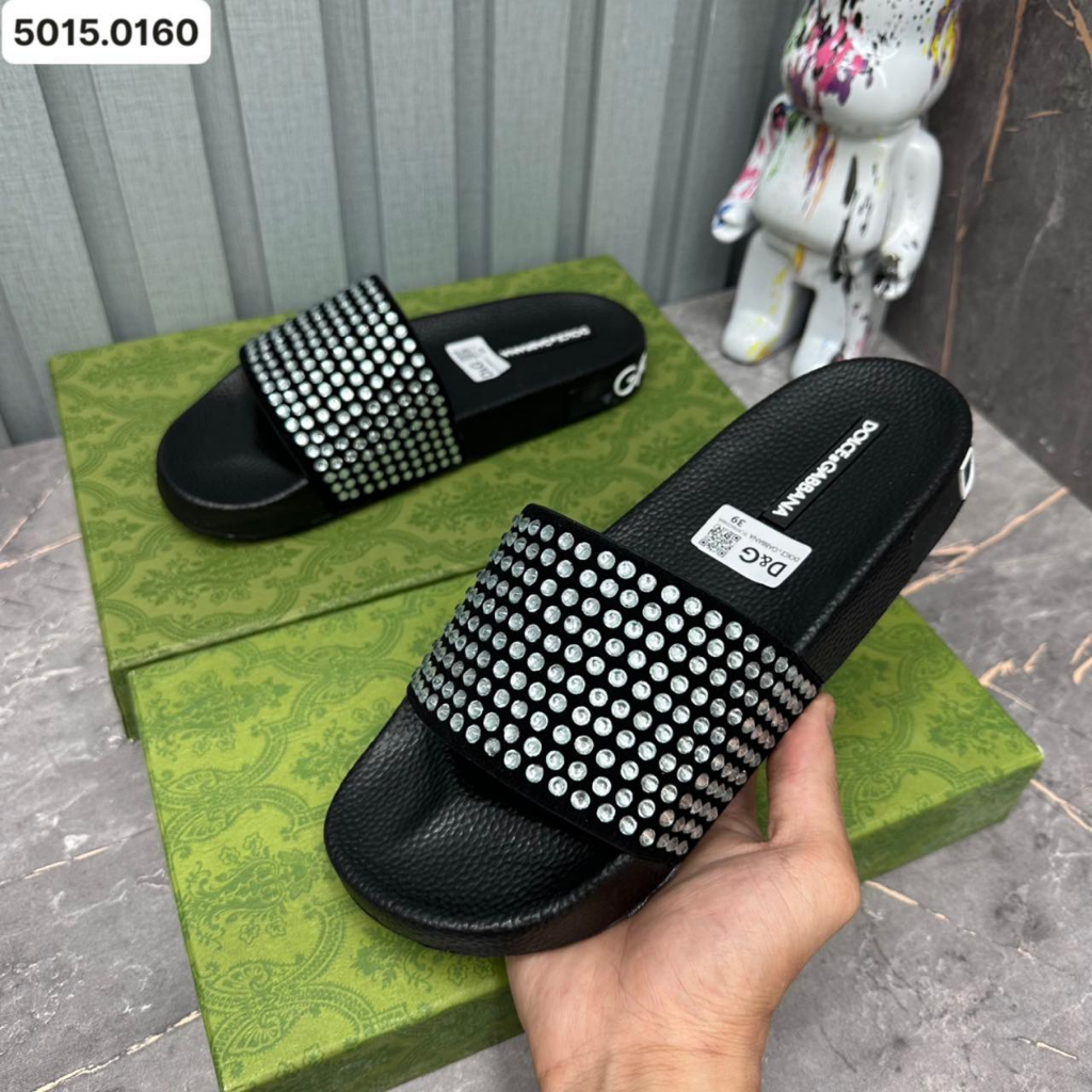 Dép D-G đính Full đá 2 màu đen trắng hot trend 2023