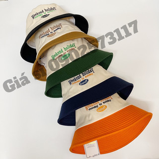 Nón bucket vá vành nhiều màu thêu Weekend Holiday cute thời trang đơn giản nam nữ