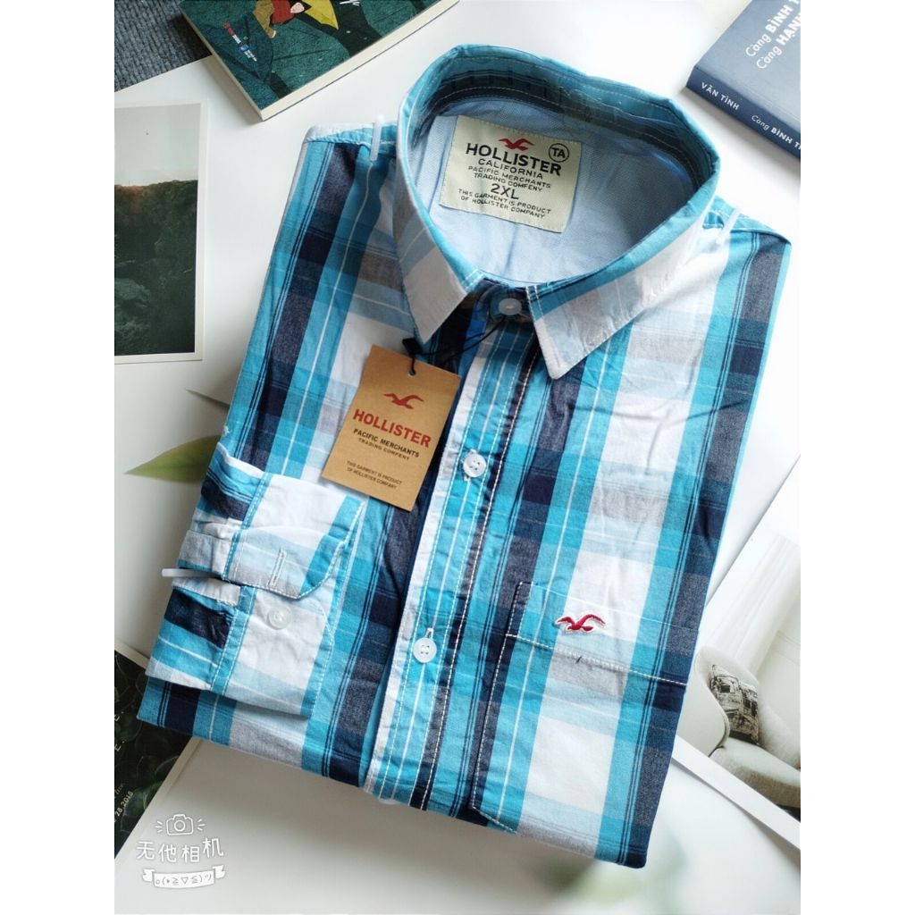 Áo sơ mi nam Caro tay dài vải Cotton chất vải dày mềm loại áo sơ mi nam Hollister fom rộng đường may tinh tế ASTN40