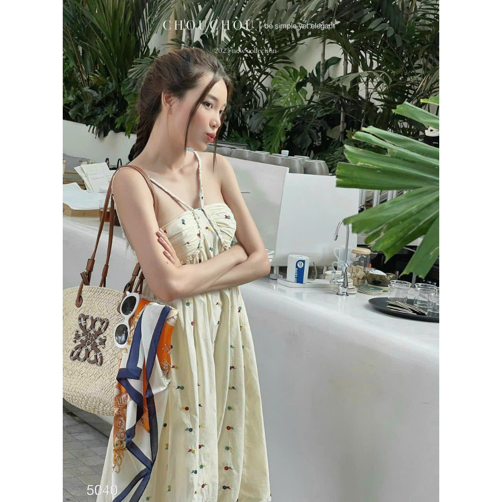 Đầm hoa nhí hai dây dáng dài có mút cho nàng yêu diện đi chơi, dạ hội, đi biển