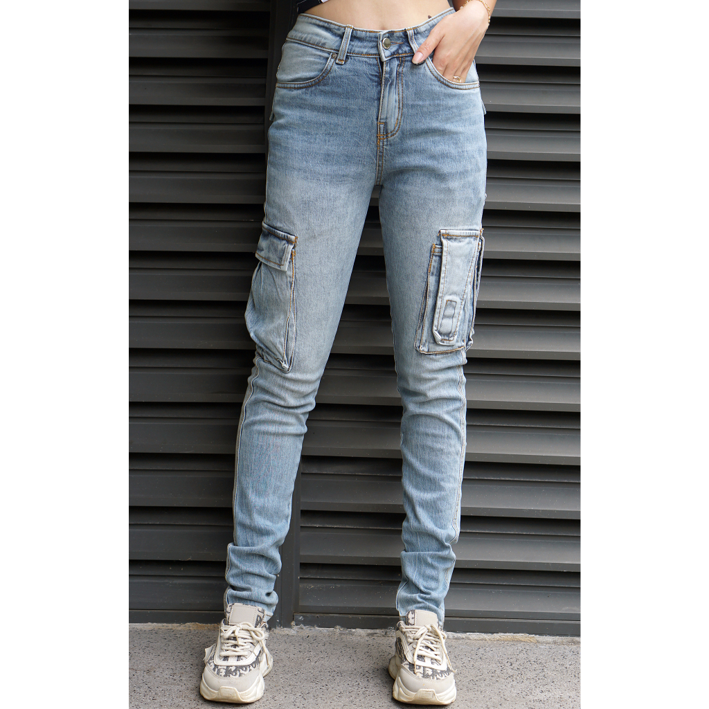 Quần Jean nữ túi hộp nữ màu xanh Lexuza 0132