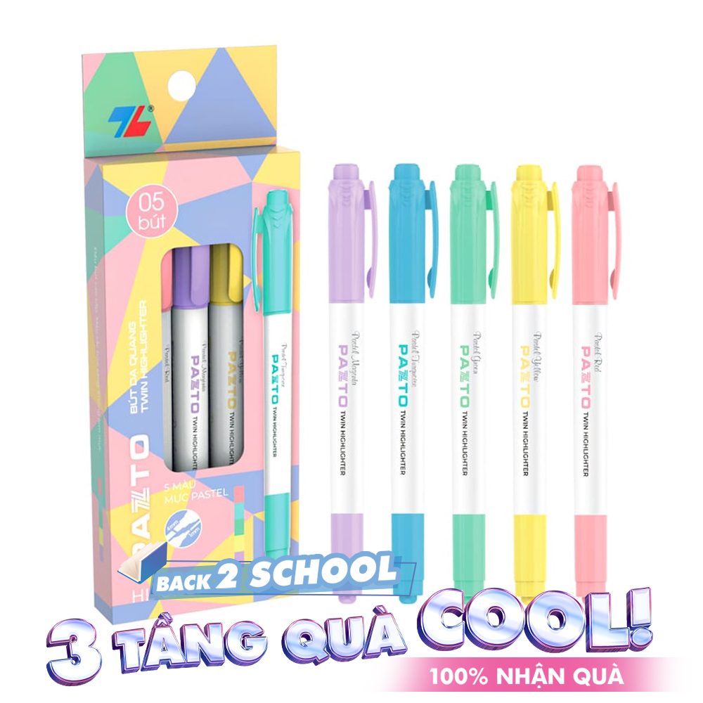 Bút dạ quang màu Pastel Thiên Long Pazto HL-016 - Bút dạ quang rửa được - Không để lại vết khi Photocopy (5 cây)