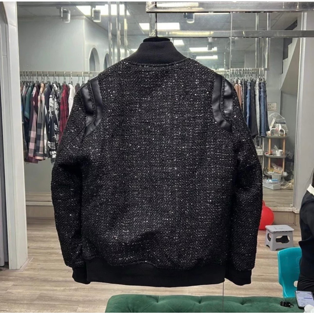 Áo Khoác Bomber Chất Dạ Kim Tuyến Phối Da Hàng Loại 1