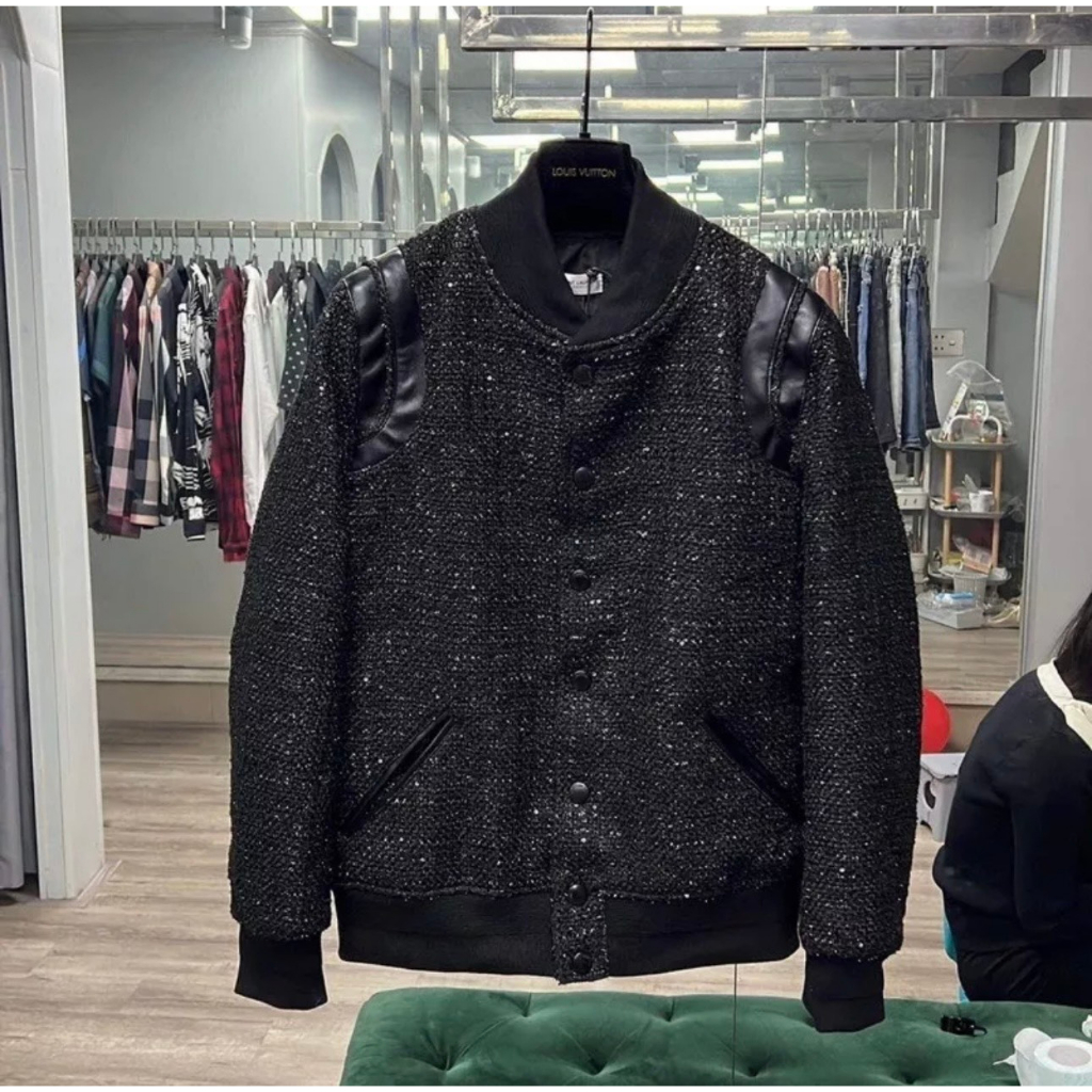 Áo Khoác Bomber Chất Dạ Kim Tuyến Phối Da Hàng Loại 1