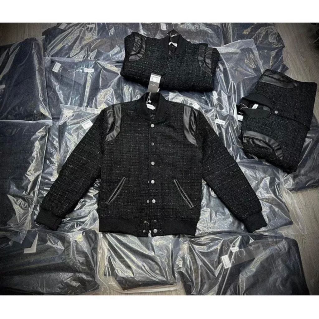 Áo Khoác Bomber Chất Dạ Kim Tuyến Phối Da Hàng Loại 1