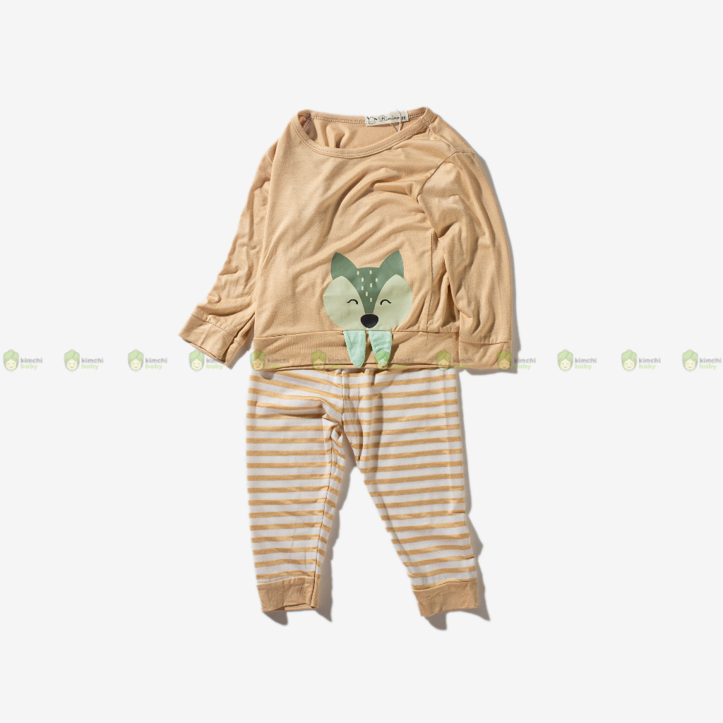 Đồ Bộ Cho Bé Gái, Bé Trai RIMINO Vải Thun Lạnh Hoạ Tiết Động Vật Quần Kẻ, Bộ Dài Tay Cho Bé Mặc Nhà Thu Đông KWTD303