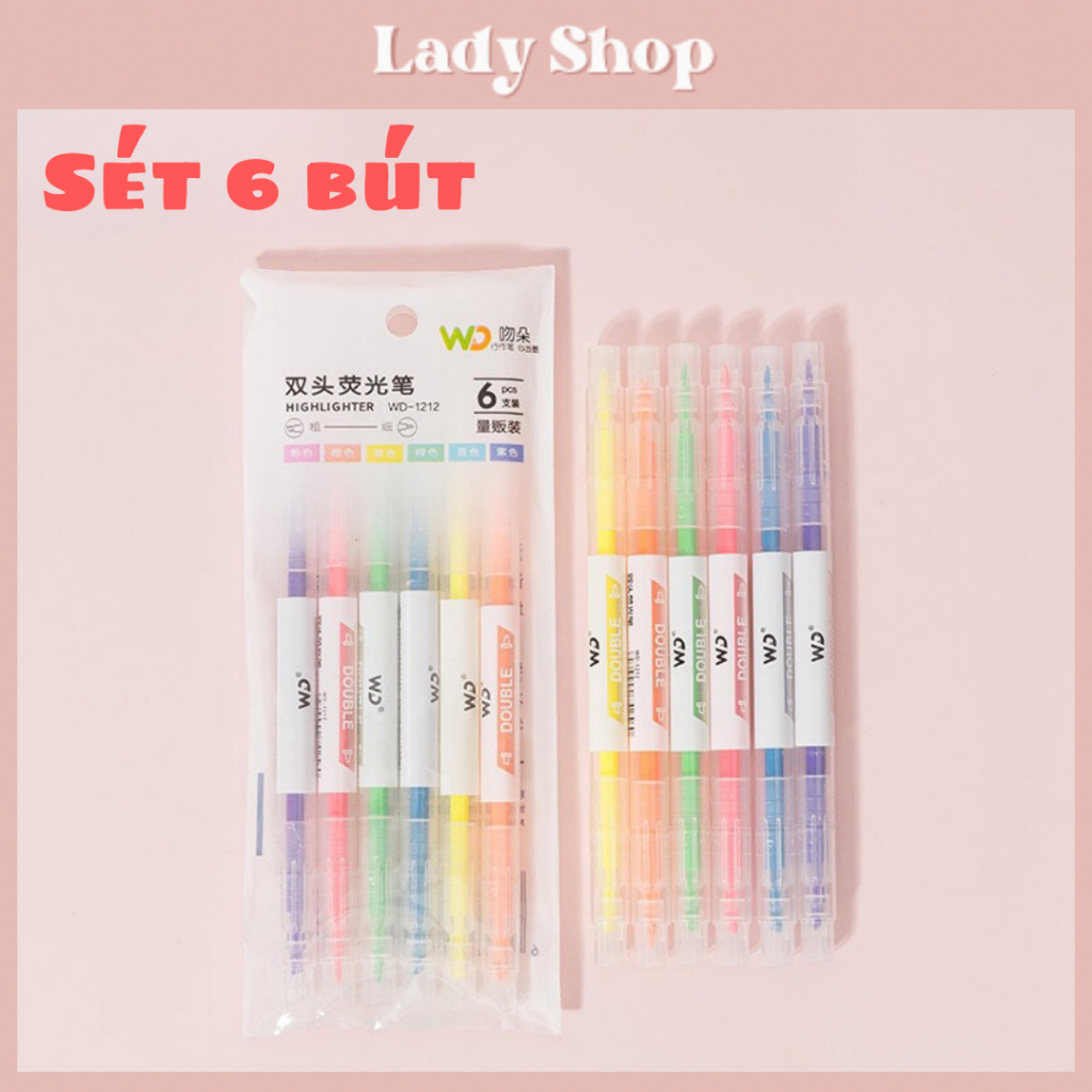 Combo 6 Bút 12 Màu Bút Nhớ Bút Highlight Bút Đánh Dấu Bút Dạ 2 Đầu Mực Cực Xinh Dành Cho Học Sinh / Sinh Viên