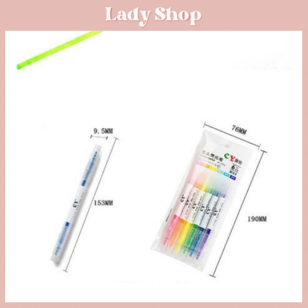 Combo 6 Bút 12 Màu Bút Nhớ Bút Highlight Bút Đánh Dấu Bút Dạ 2 Đầu Mực Cực Xinh Dành Cho Học Sinh / Sinh Viên