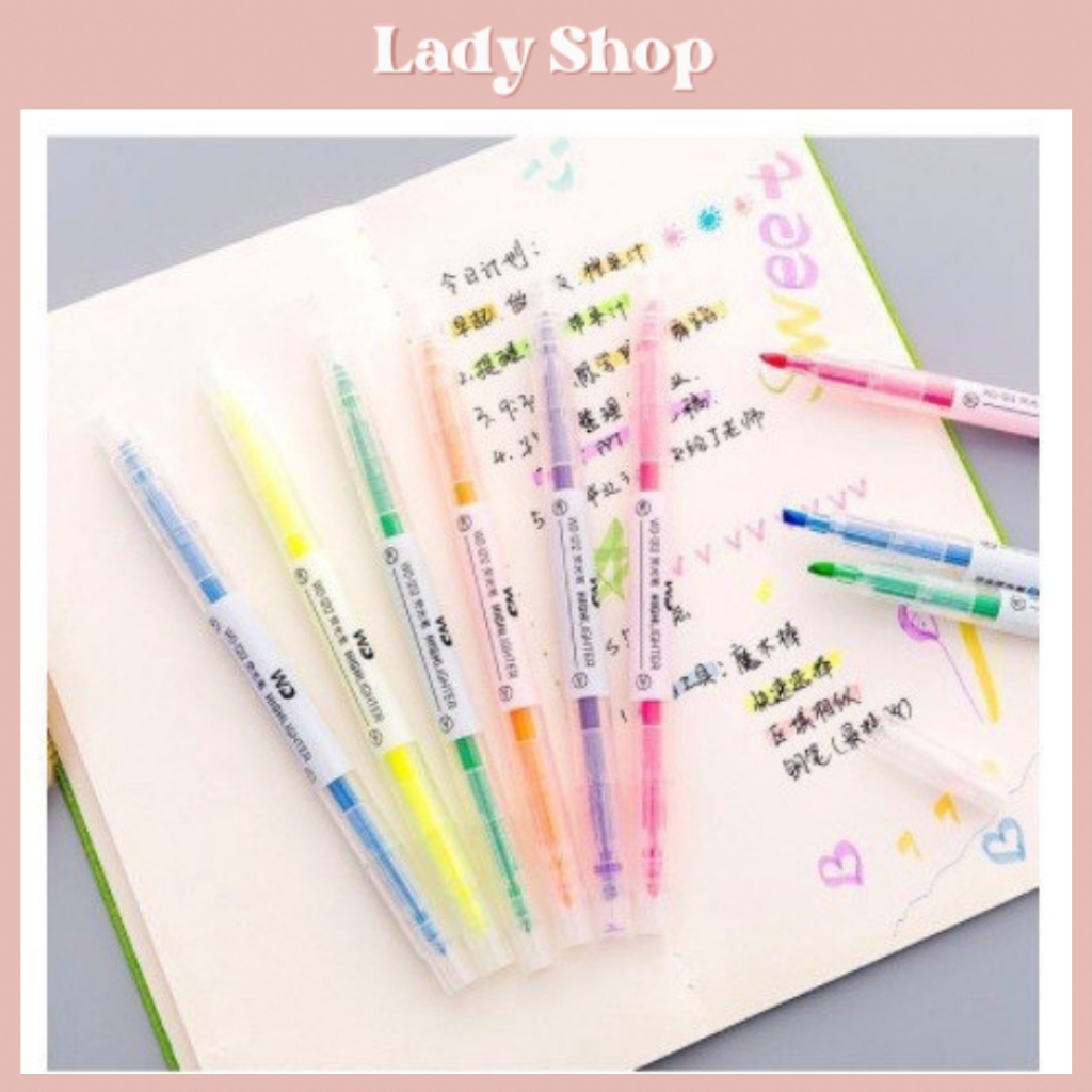 Combo 6 Bút 12 Màu Bút Nhớ Bút Highlight Bút Đánh Dấu Bút Dạ 2 Đầu Mực Cực Xinh Dành Cho Học Sinh / Sinh Viên