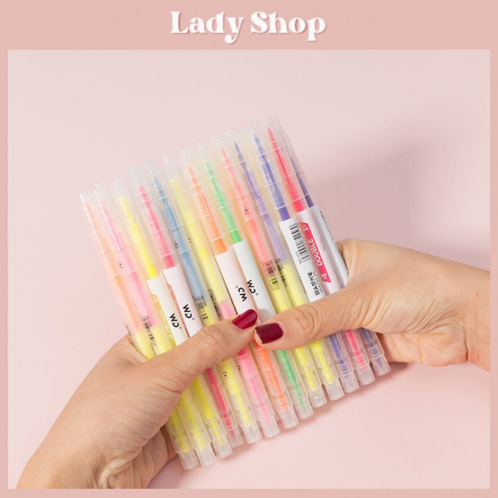 Combo 6 Bút 12 Màu Bút Nhớ Bút Highlight Bút Đánh Dấu Bút Dạ 2 Đầu Mực Cực Xinh Dành Cho Học Sinh / Sinh Viên