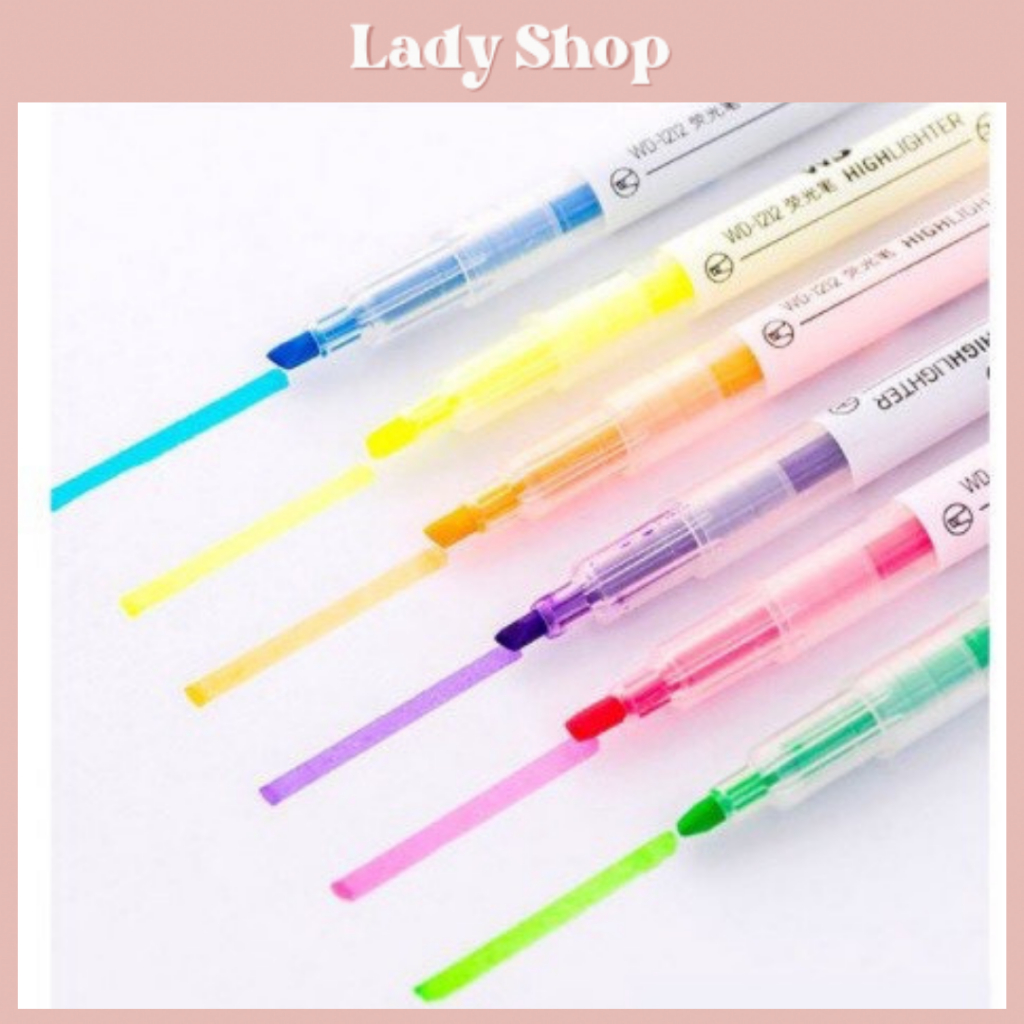 Combo 6 Bút 12 Màu Bút Nhớ Bút Highlight Bút Đánh Dấu Bút Dạ 2 Đầu Mực Cực Xinh Dành Cho Học Sinh / Sinh Viên