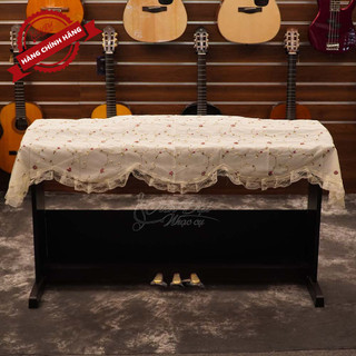 Khăn Phủ Đàn Piano Voan Phối Ren Thêu Hoa Nhí Đỏ KU-08 - 170x90cm Bảo Vệ Đàn