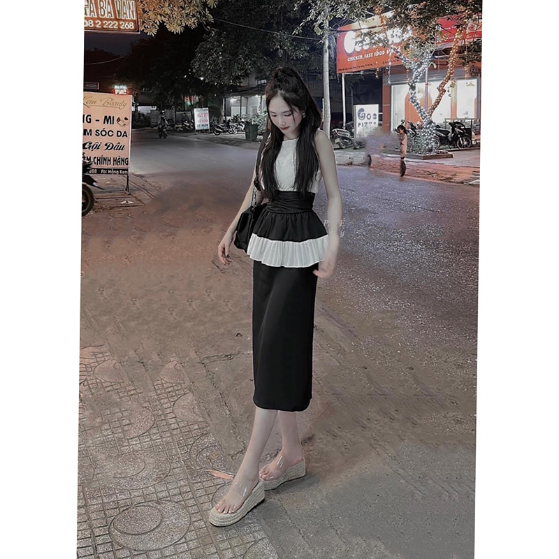 Set Áo Sát Nách Ôm Eo Mix Chân Váy Đuôi Cá Xẻ Tà SB5070 - Lolla Fashion