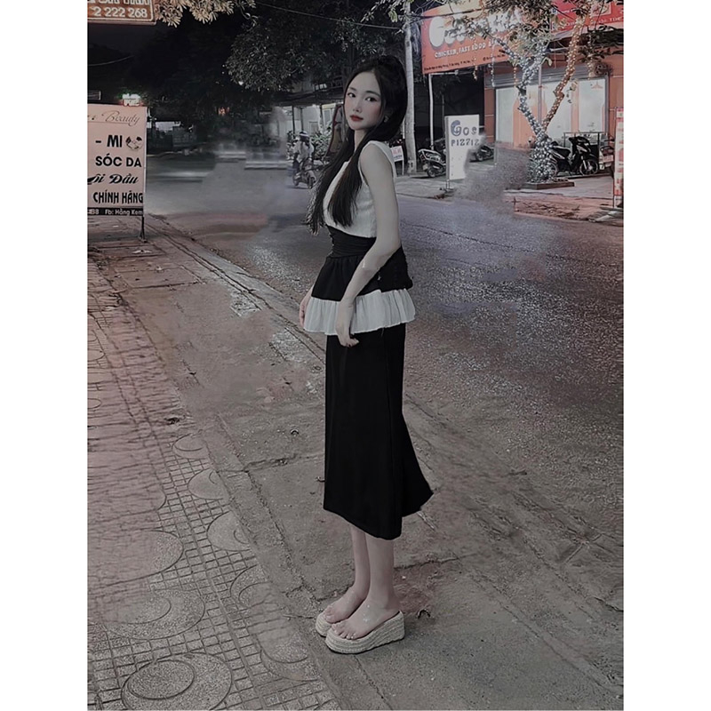 Set Áo Sát Nách Ôm Eo Mix Chân Váy Đuôi Cá Xẻ Tà SB5070 - Lolla Fashion