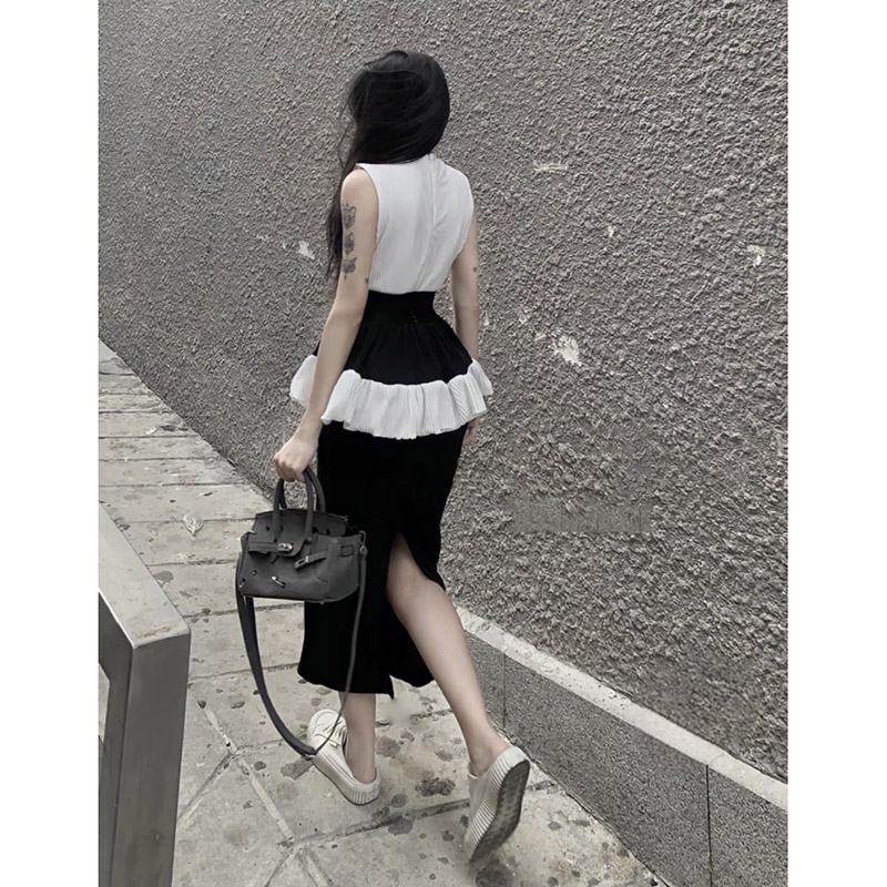 Set Áo Sát Nách Ôm Eo Mix Chân Váy Đuôi Cá Xẻ Tà SB5070 - Lolla Fashion