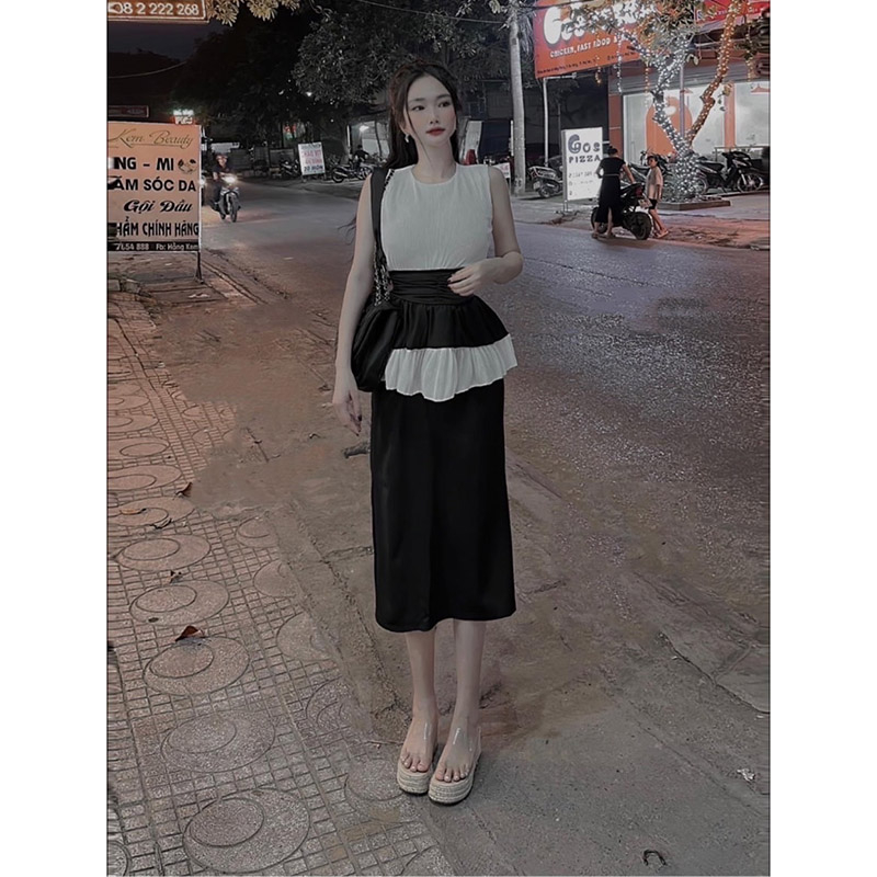 Set Áo Sát Nách Ôm Eo Mix Chân Váy Đuôi Cá Xẻ Tà SB5070 - Lolla Fashion