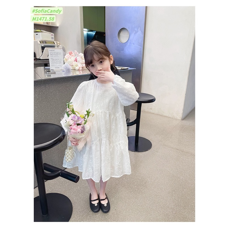 Váy trắng dài tay thêu hoa Sofia