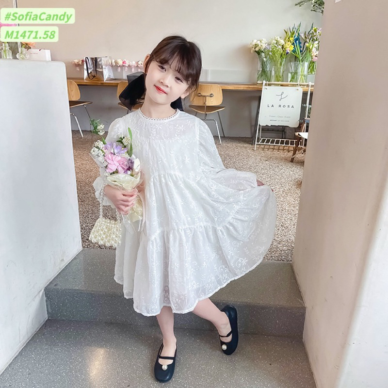 Váy trắng dài tay thêu hoa Sofia