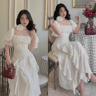 Đầm maxi dáng dài viền bèo đi biển đi tiệc