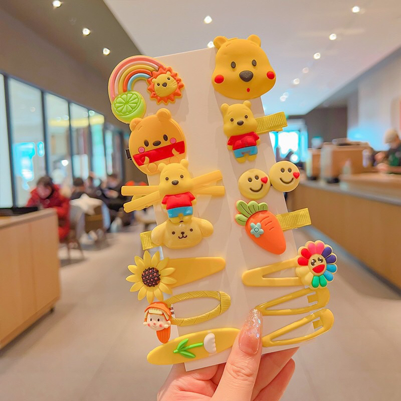 Set 14 Kẹp Tóc Hình Gấu Dâu Tây Dễ Thương Cho Nữ Và Bé Siêu Xinh