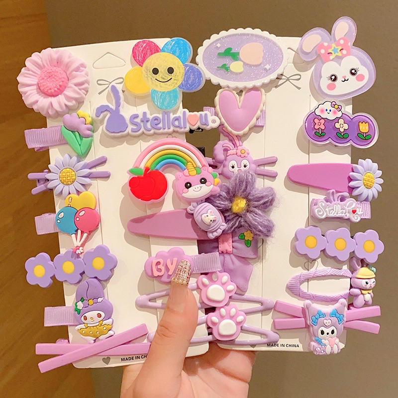 Set 14 Kẹp Tóc Hình Gấu Dâu Tây Dễ Thương Cho Nữ Và Bé Siêu Xinh