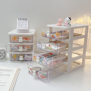 Hộp đựng để phụ kiện để bàn mini có ngăn kéo tai thỏ, kệ tủ để bàn mini kèm sticker dễ thương