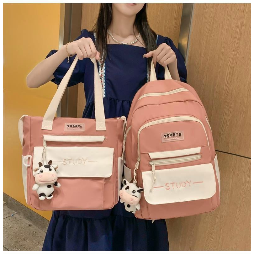 Set 2 món balo + tote vừa A4 STUDY giá rẻ mang đi học đi chơi thời trang