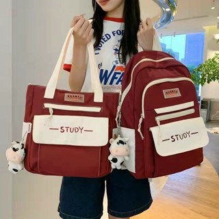 Set 2 món balo + tote vừa A4 STUDY giá rẻ mang đi học đi chơi thời trang