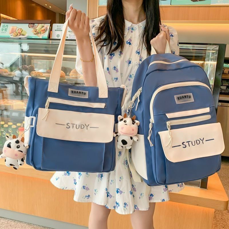 Set 2 món balo + tote vừa A4 STUDY giá rẻ mang đi học đi chơi thời trang