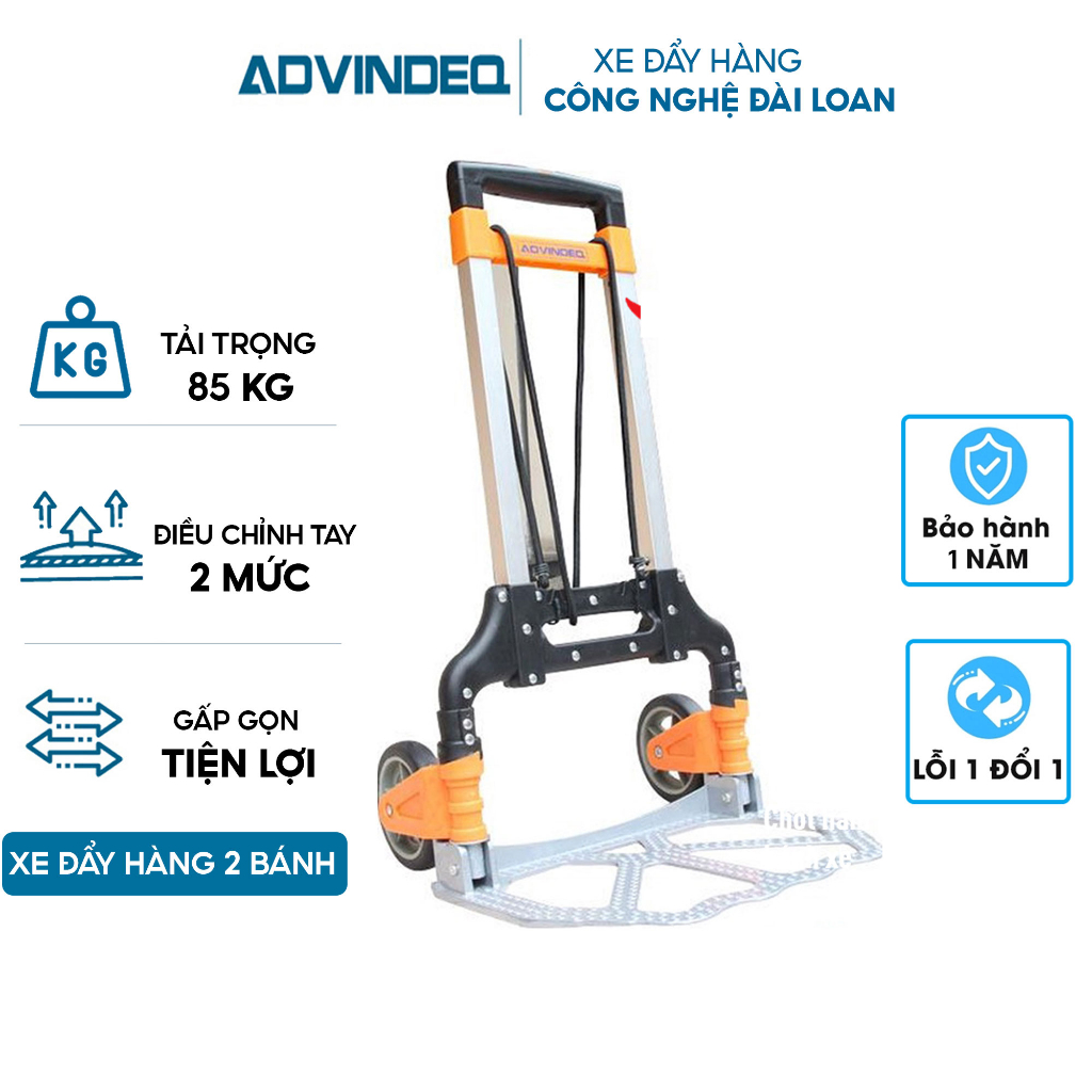 [Mã ELBAU5 giảm 5% đơn 300K] Xe đẩy hàng 2 bánh gấp gọn chở 80kg nhập khẩu ADVINDEQ, Chính hãng bảo hành 1 năm