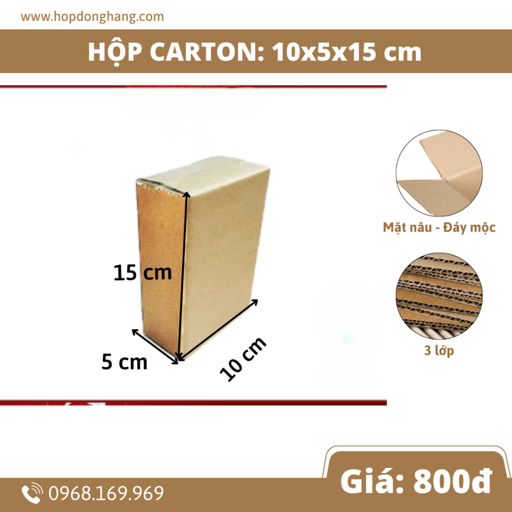 10x5x15 Combo 100 Hộp Carton Đóng Hàng Hộp Ship COD 3 Lớp sóng E Mặt Nâu
