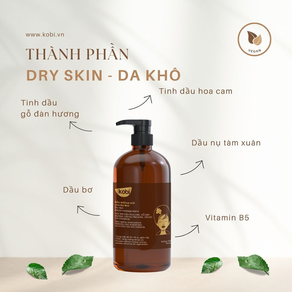 Dầu mát xa mặt dành cho da khô Kobi Dry Skin facial massage blend