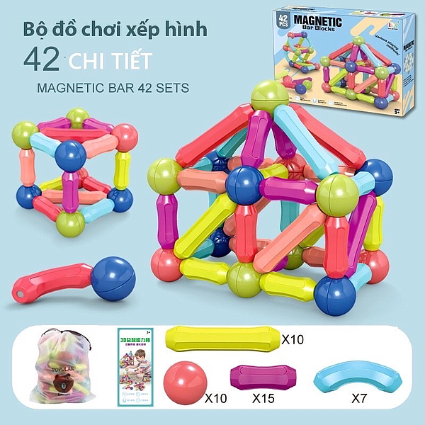 Đồ Chơi Xếp Hình Nam Châm Hút Xoay 360 Độ - Ghép Hình Khối Đa Dạng - Kích Thích Sáng Tạo Cho Bé