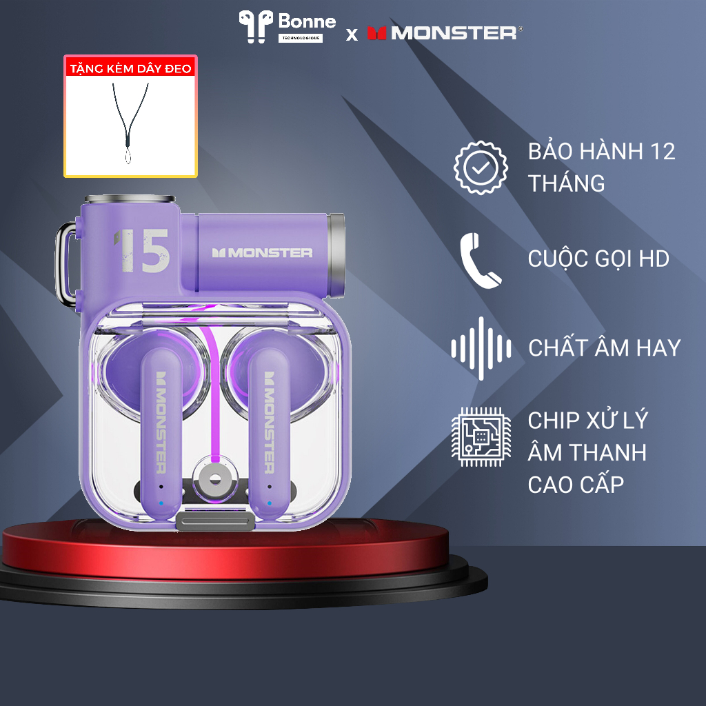Tai nghe bluetooh MONSTER XKT15 by BONNE TECH, tai nghe không dây true wireless chính hãng