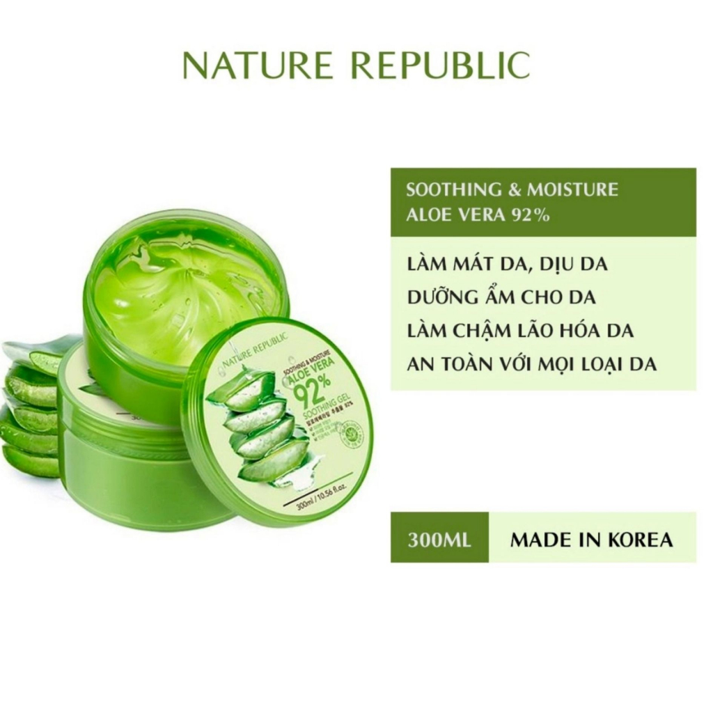 Gel dưỡng ẩm da toàn thân Nature Republic chiết xuất từ lô hội Soothing & Moisture Aloe Vera 92% Soothing Gel 300ml